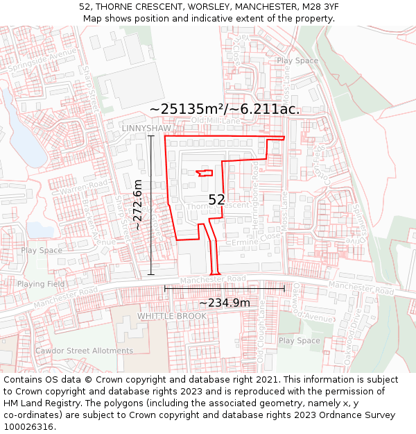 52, THORNE CRESCENT, WORSLEY, MANCHESTER, M28 3YF: Plot and title map