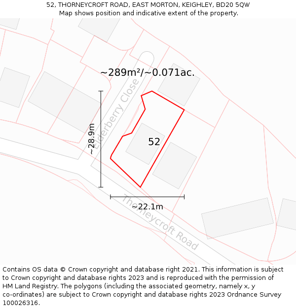 52, THORNEYCROFT ROAD, EAST MORTON, KEIGHLEY, BD20 5QW: Plot and title map