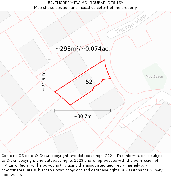 52, THORPE VIEW, ASHBOURNE, DE6 1SY: Plot and title map