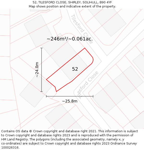 52, TILESFORD CLOSE, SHIRLEY, SOLIHULL, B90 4YF: Plot and title map