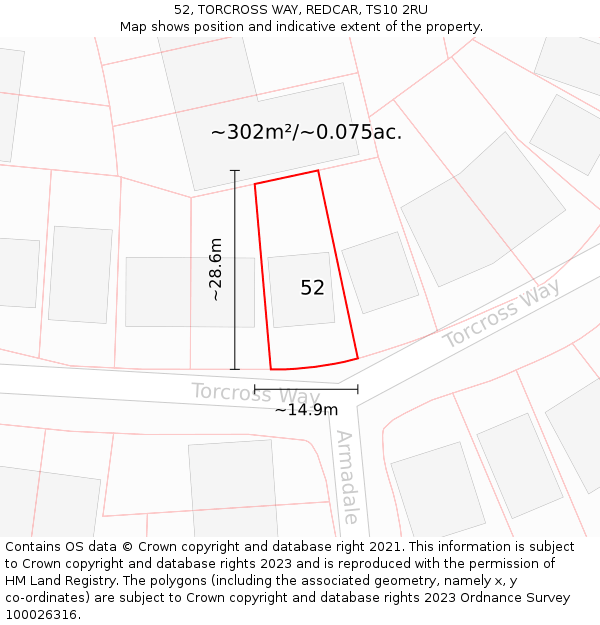 52, TORCROSS WAY, REDCAR, TS10 2RU: Plot and title map