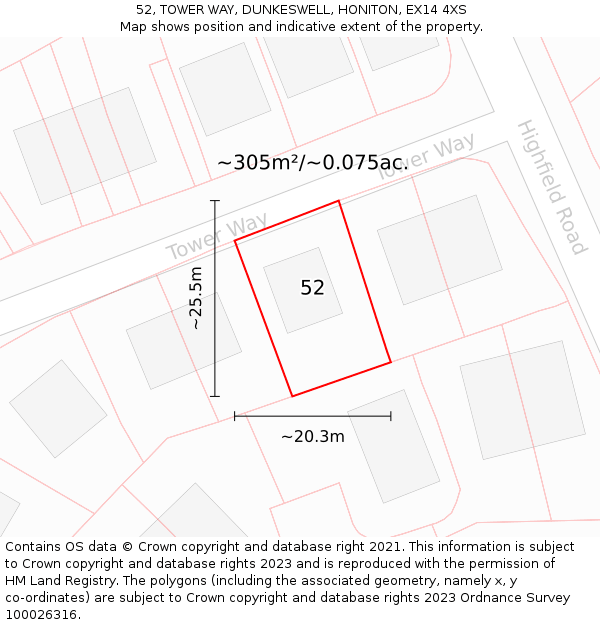 52, TOWER WAY, DUNKESWELL, HONITON, EX14 4XS: Plot and title map