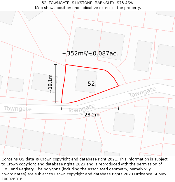 52, TOWNGATE, SILKSTONE, BARNSLEY, S75 4SW: Plot and title map