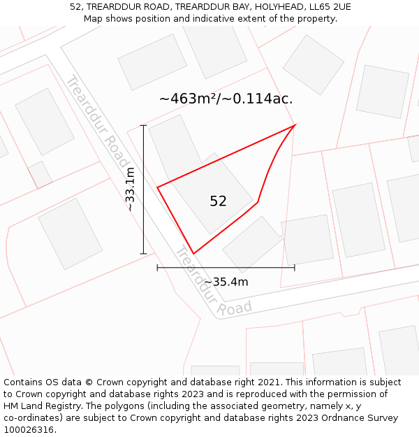 52, TREARDDUR ROAD, TREARDDUR BAY, HOLYHEAD, LL65 2UE: Plot and title map