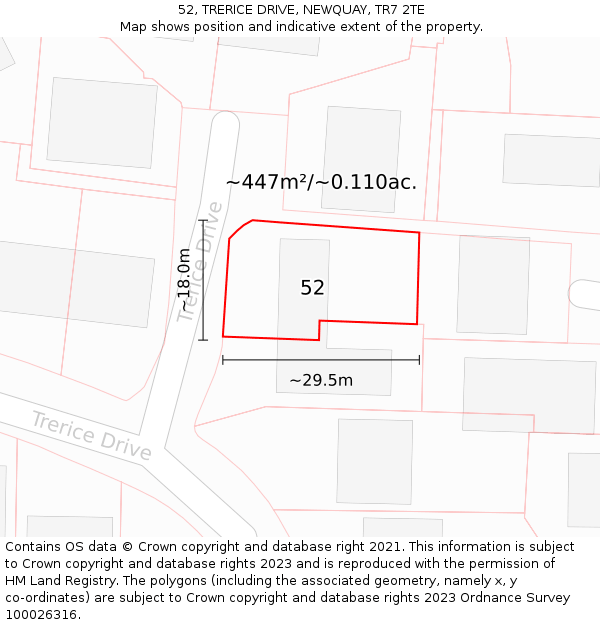 52, TRERICE DRIVE, NEWQUAY, TR7 2TE: Plot and title map
