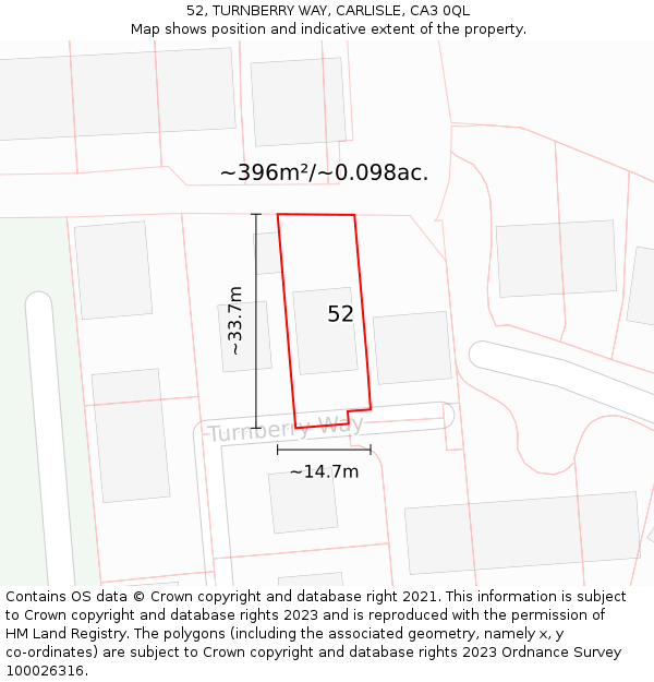 52, TURNBERRY WAY, CARLISLE, CA3 0QL: Plot and title map