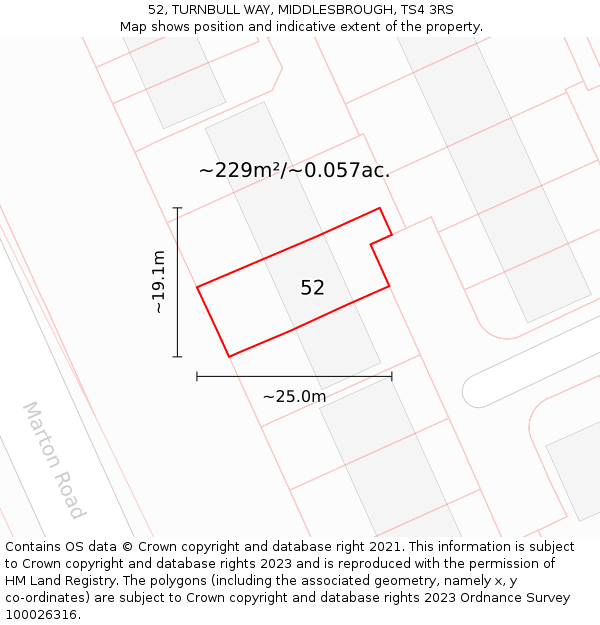 52, TURNBULL WAY, MIDDLESBROUGH, TS4 3RS: Plot and title map