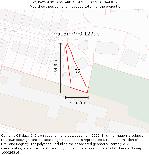 52, TWYNIAGO, PONTARDDULAIS, SWANSEA, SA4 8HX: Plot and title map