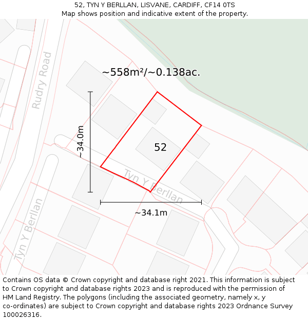52, TYN Y BERLLAN, LISVANE, CARDIFF, CF14 0TS: Plot and title map