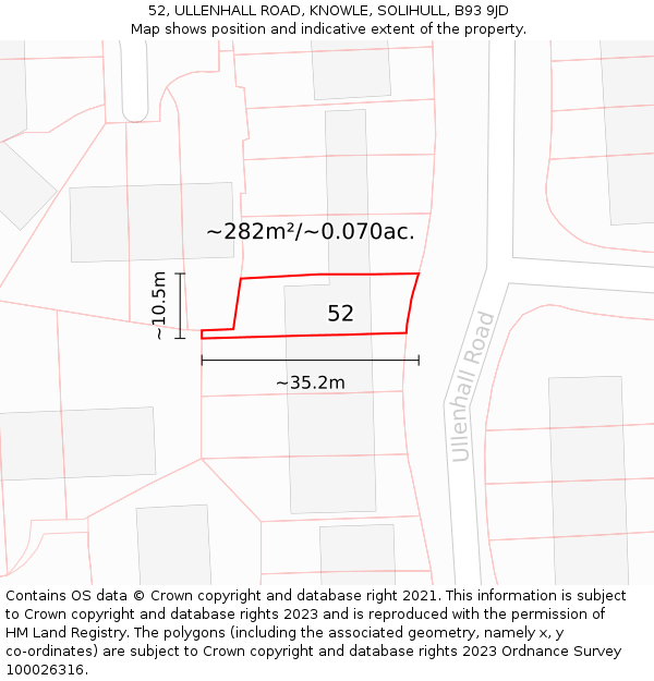 52, ULLENHALL ROAD, KNOWLE, SOLIHULL, B93 9JD: Plot and title map
