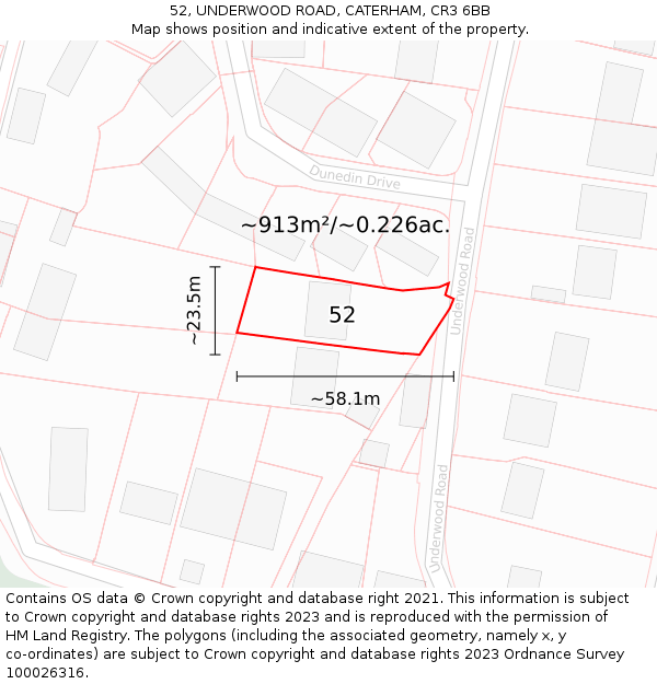 52, UNDERWOOD ROAD, CATERHAM, CR3 6BB: Plot and title map