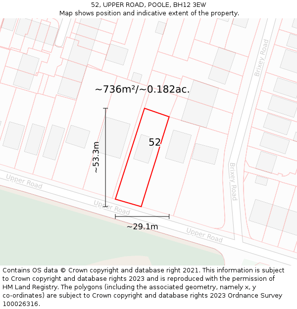 52, UPPER ROAD, POOLE, BH12 3EW: Plot and title map