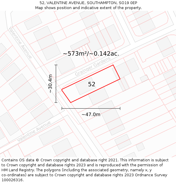 52, VALENTINE AVENUE, SOUTHAMPTON, SO19 0EP: Plot and title map