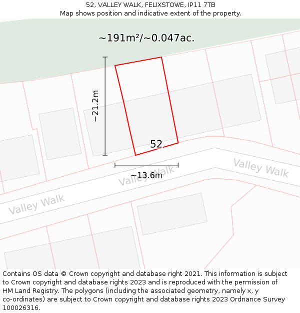 52, VALLEY WALK, FELIXSTOWE, IP11 7TB: Plot and title map