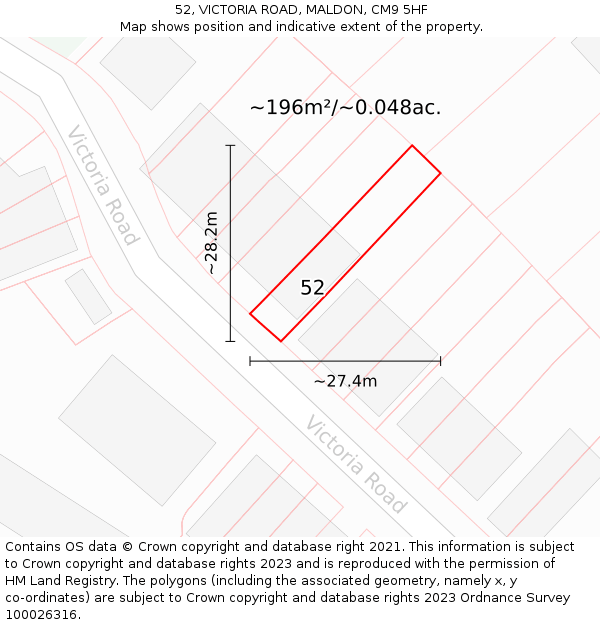 52, VICTORIA ROAD, MALDON, CM9 5HF: Plot and title map