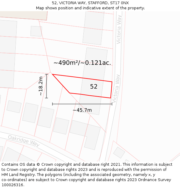 52, VICTORIA WAY, STAFFORD, ST17 0NX: Plot and title map