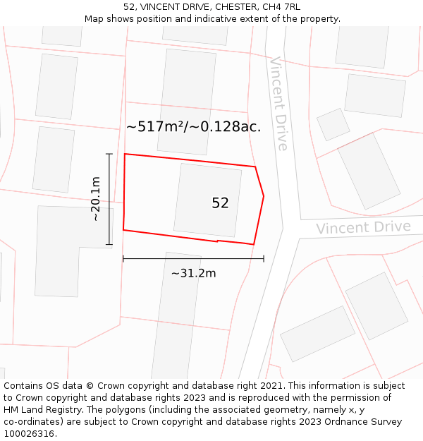 52, VINCENT DRIVE, CHESTER, CH4 7RL: Plot and title map