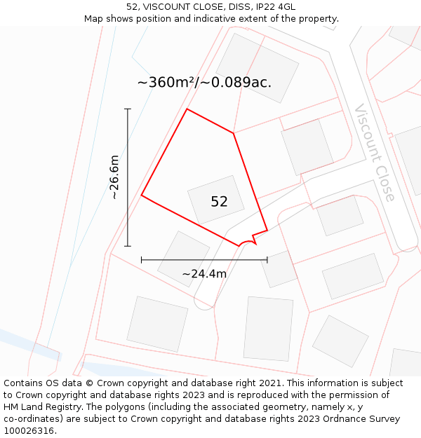 52, VISCOUNT CLOSE, DISS, IP22 4GL: Plot and title map