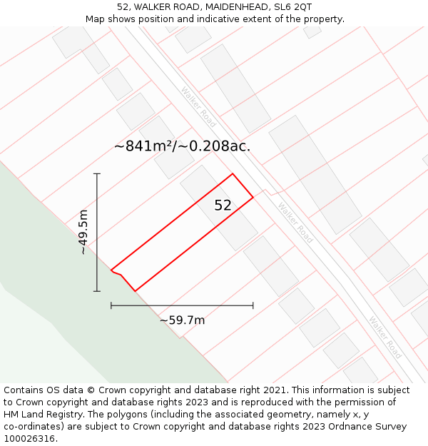 52, WALKER ROAD, MAIDENHEAD, SL6 2QT: Plot and title map