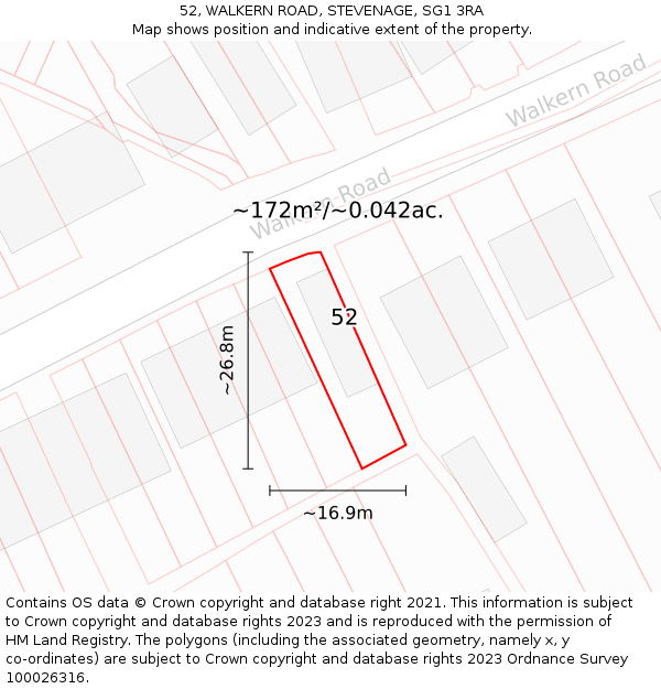 52, WALKERN ROAD, STEVENAGE, SG1 3RA: Plot and title map