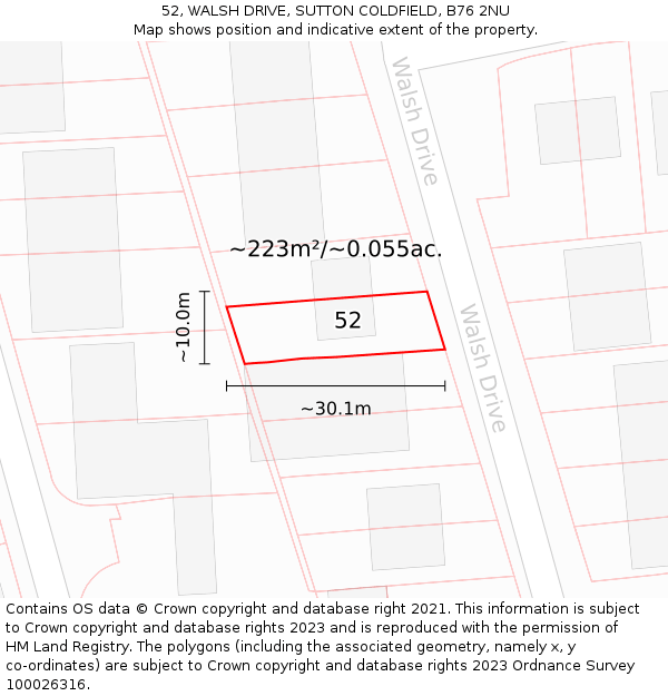 52, WALSH DRIVE, SUTTON COLDFIELD, B76 2NU: Plot and title map
