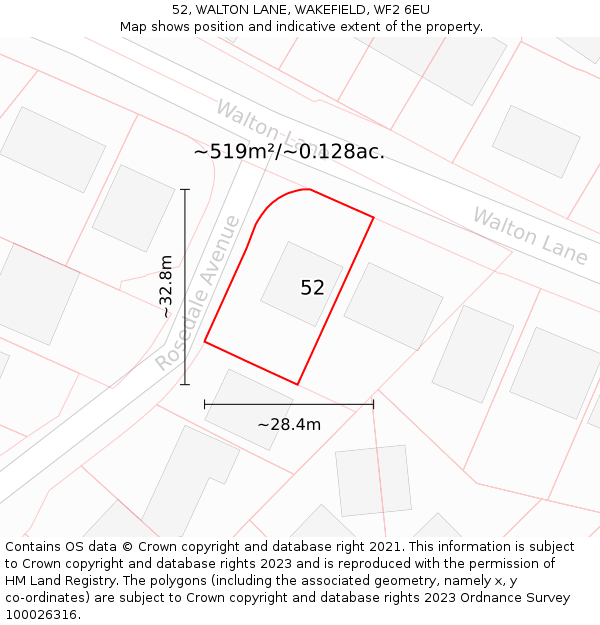 52, WALTON LANE, WAKEFIELD, WF2 6EU: Plot and title map