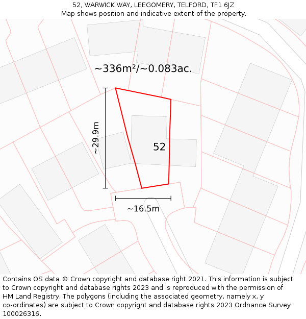 52, WARWICK WAY, LEEGOMERY, TELFORD, TF1 6JZ: Plot and title map