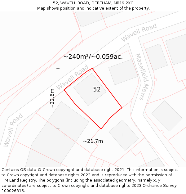 52, WAVELL ROAD, DEREHAM, NR19 2XG: Plot and title map