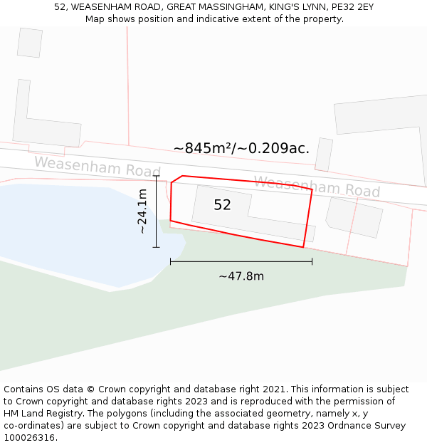 52, WEASENHAM ROAD, GREAT MASSINGHAM, KING'S LYNN, PE32 2EY: Plot and title map