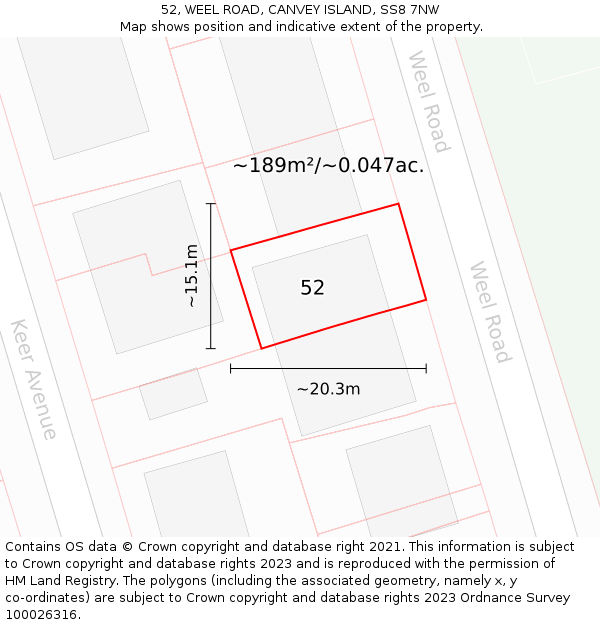 52, WEEL ROAD, CANVEY ISLAND, SS8 7NW: Plot and title map