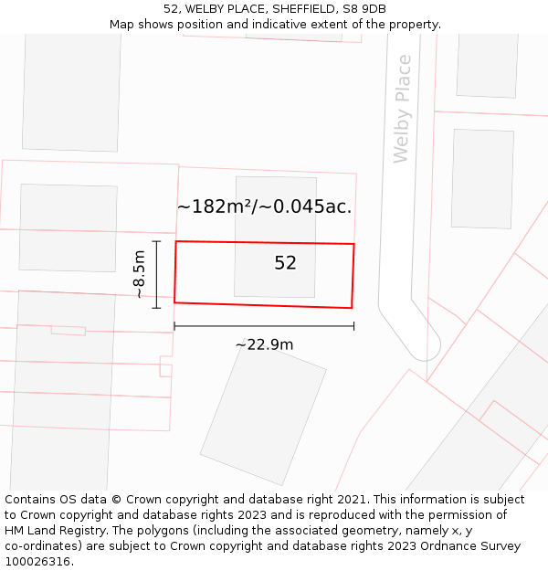 52, WELBY PLACE, SHEFFIELD, S8 9DB: Plot and title map