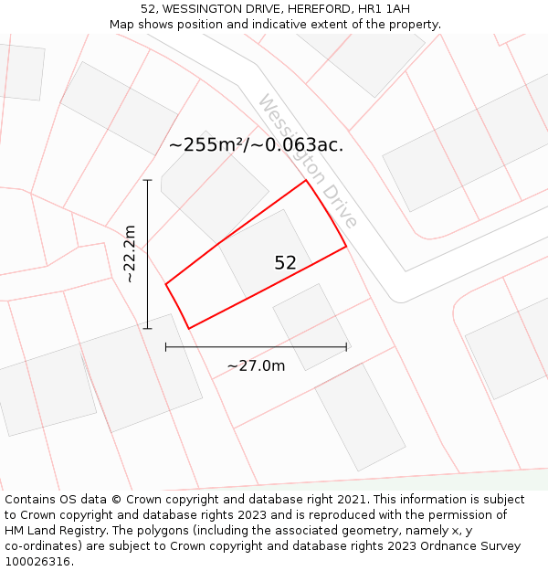 52, WESSINGTON DRIVE, HEREFORD, HR1 1AH: Plot and title map