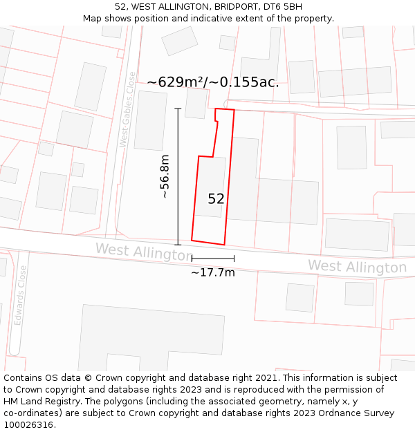 52, WEST ALLINGTON, BRIDPORT, DT6 5BH: Plot and title map