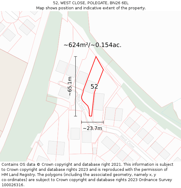 52, WEST CLOSE, POLEGATE, BN26 6EL: Plot and title map