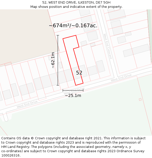 52, WEST END DRIVE, ILKESTON, DE7 5GH: Plot and title map