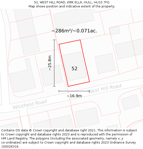 52, WEST HILL ROAD, KIRK ELLA, HULL, HU10 7FG: Plot and title map