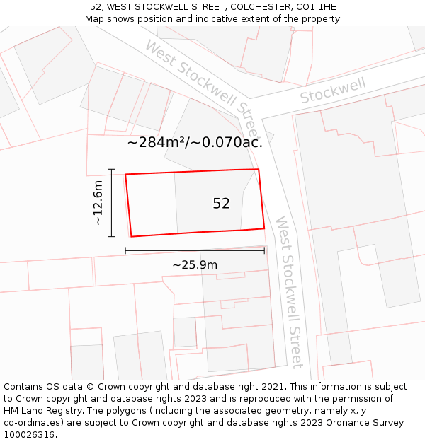 52, WEST STOCKWELL STREET, COLCHESTER, CO1 1HE: Plot and title map