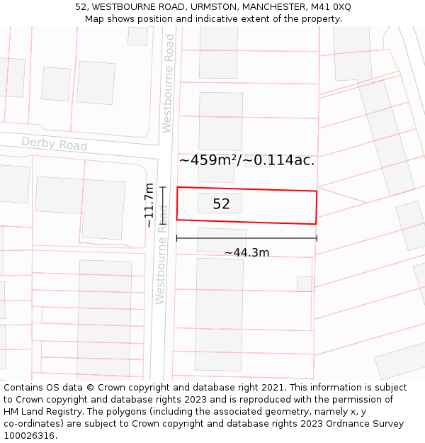 52, WESTBOURNE ROAD, URMSTON, MANCHESTER, M41 0XQ: Plot and title map