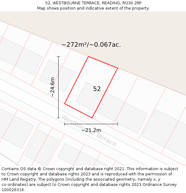52, WESTBOURNE TERRACE, READING, RG30 2RP: Plot and title map
