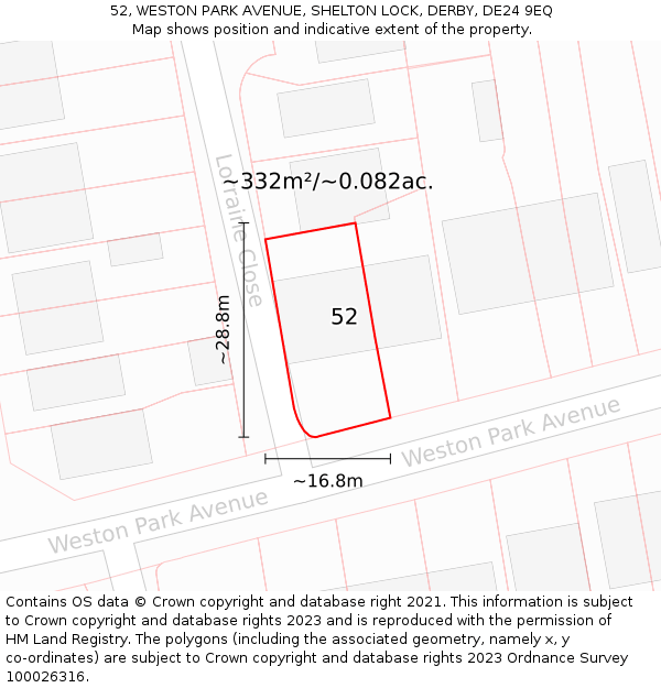 52, WESTON PARK AVENUE, SHELTON LOCK, DERBY, DE24 9EQ: Plot and title map