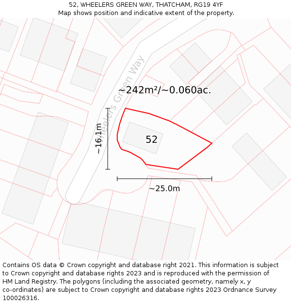 52, WHEELERS GREEN WAY, THATCHAM, RG19 4YF: Plot and title map