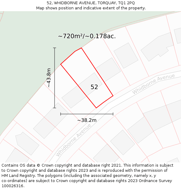 52, WHIDBORNE AVENUE, TORQUAY, TQ1 2PQ: Plot and title map