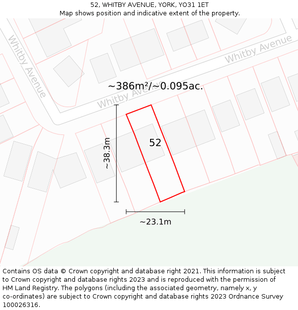 52, WHITBY AVENUE, YORK, YO31 1ET: Plot and title map