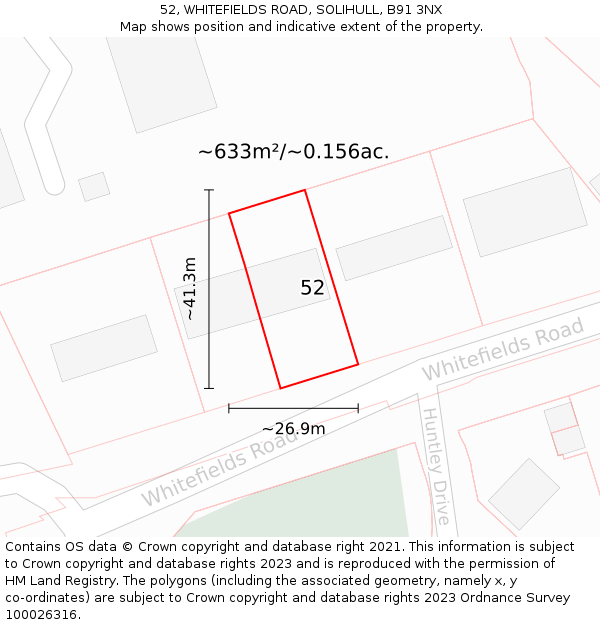 52, WHITEFIELDS ROAD, SOLIHULL, B91 3NX: Plot and title map