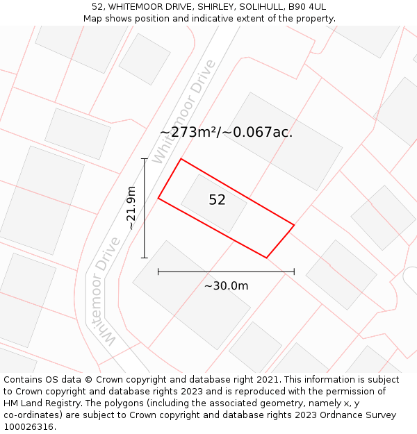 52, WHITEMOOR DRIVE, SHIRLEY, SOLIHULL, B90 4UL: Plot and title map