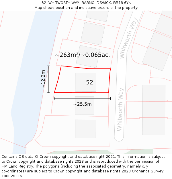 52, WHITWORTH WAY, BARNOLDSWICK, BB18 6YN: Plot and title map