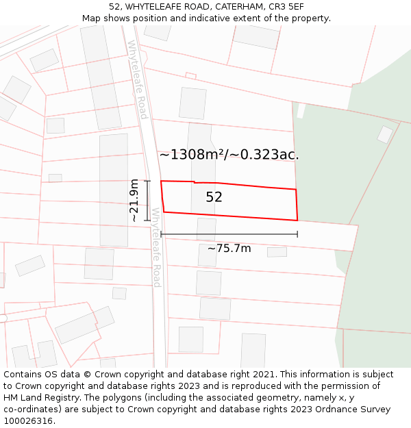 52, WHYTELEAFE ROAD, CATERHAM, CR3 5EF: Plot and title map