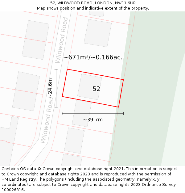 52, WILDWOOD ROAD, LONDON, NW11 6UP: Plot and title map