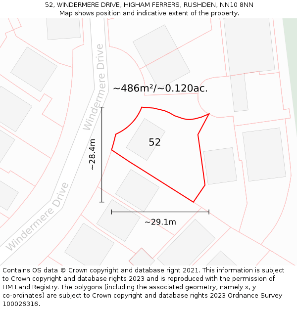 52, WINDERMERE DRIVE, HIGHAM FERRERS, RUSHDEN, NN10 8NN: Plot and title map