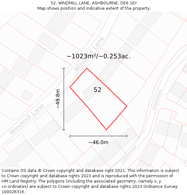 52, WINDMILL LANE, ASHBOURNE, DE6 1EY: Plot and title map